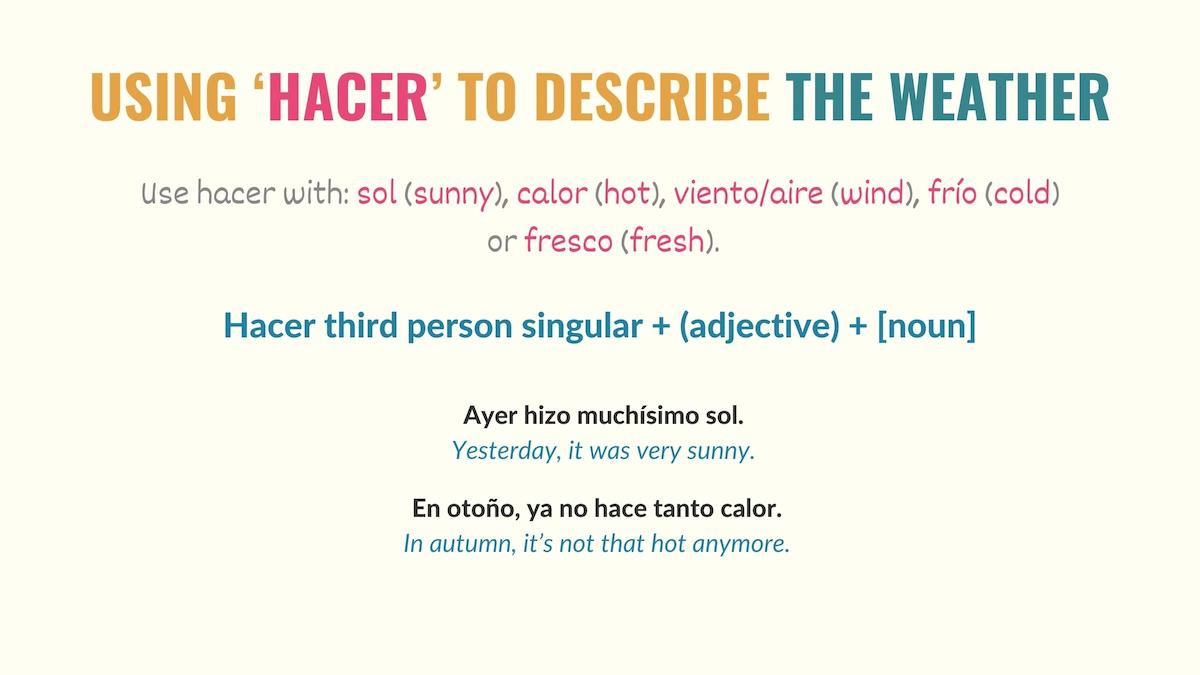 graphic with list of words we can use with hace in spanish 