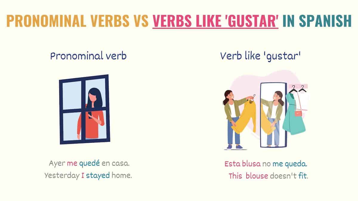 graphic showing the difference between reflexive verbs and verbs like gustar