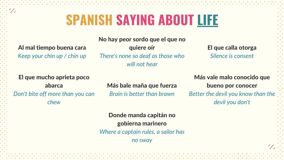 graphic with spanish sayings about life