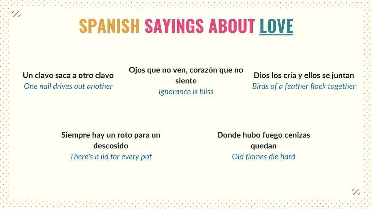 graphic with spanish sayings about love