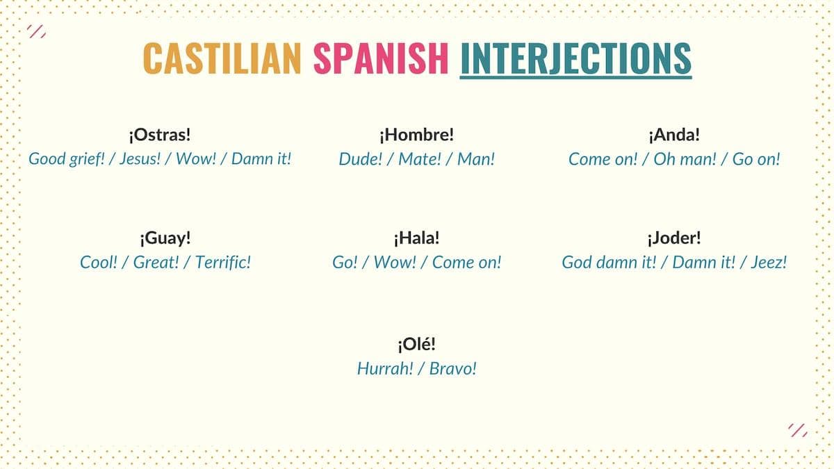 graphic showing common castilian interjections