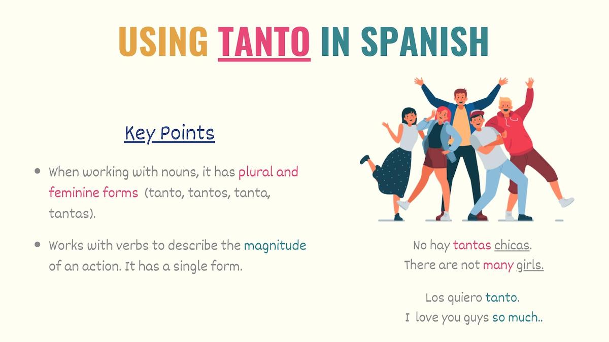 chart explaining how to use tanto in spanish