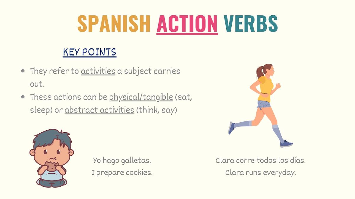 graphic explaining action verbs in spanish