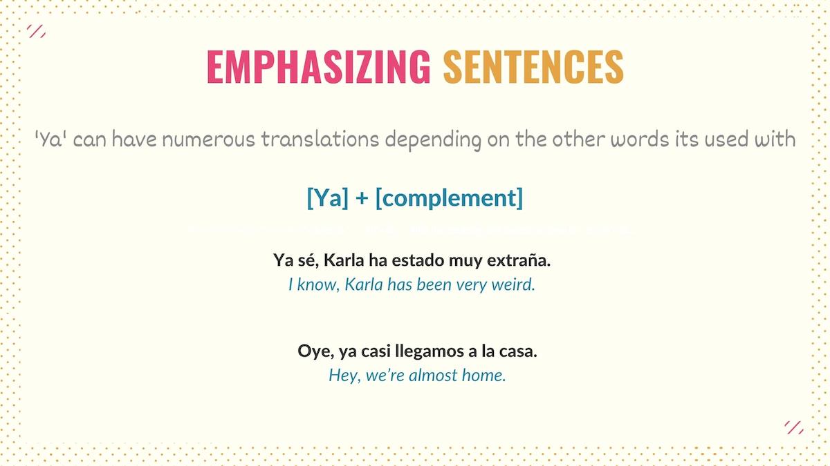 graphic showing how to use ya to emphasize a sentence