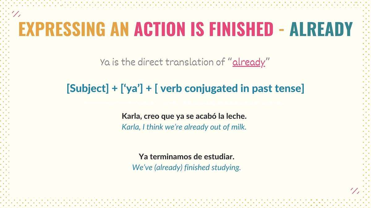 graphic showing how to use ya as a synonym for already