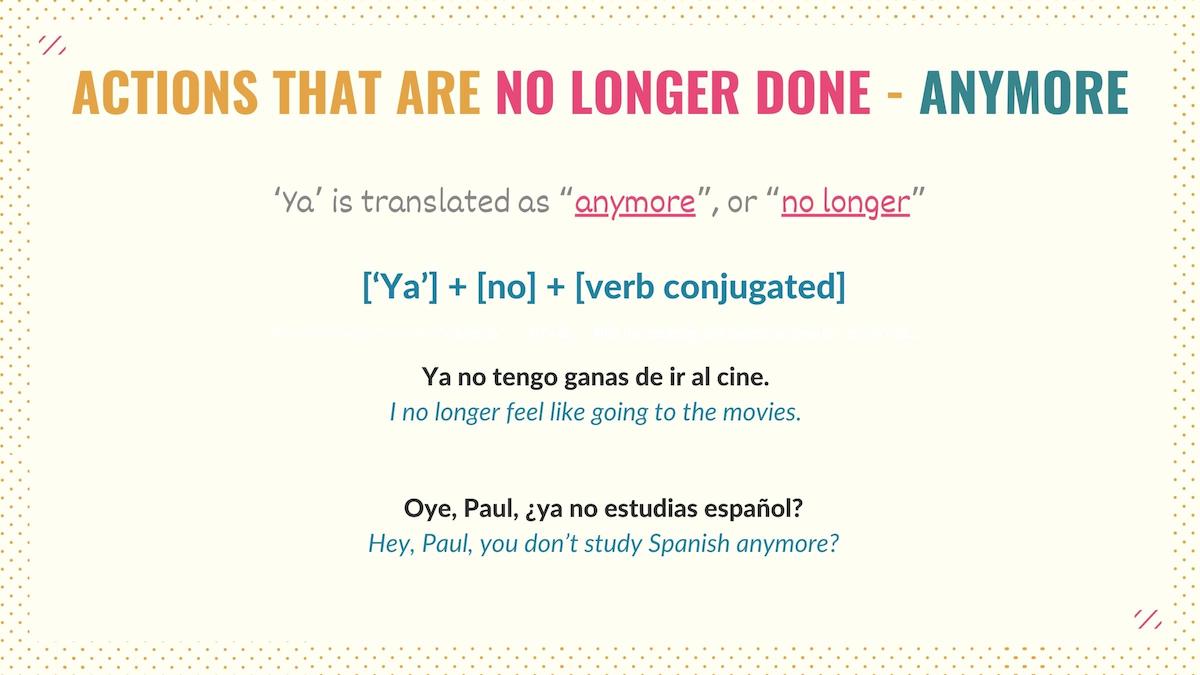 chart showing how to use ya as a synonym for anymore