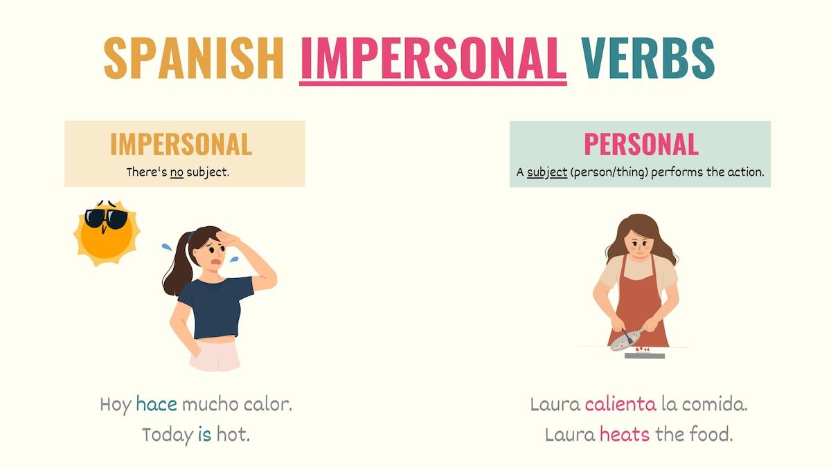 graphic showing how personal and impersonal verbs work in spanish