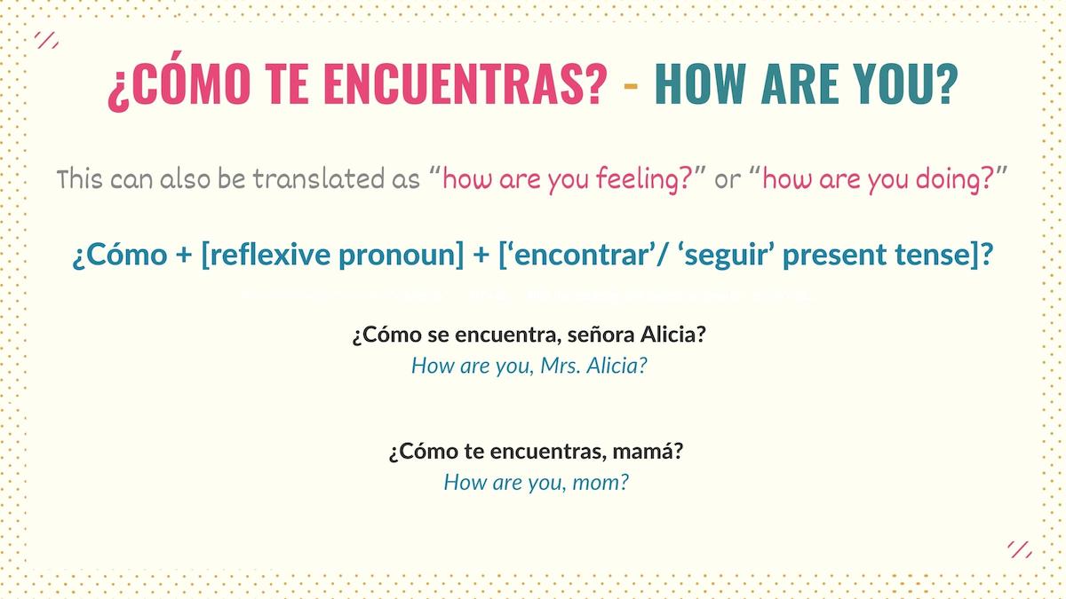 graphic showing how to use cómo te encuentras in spanish