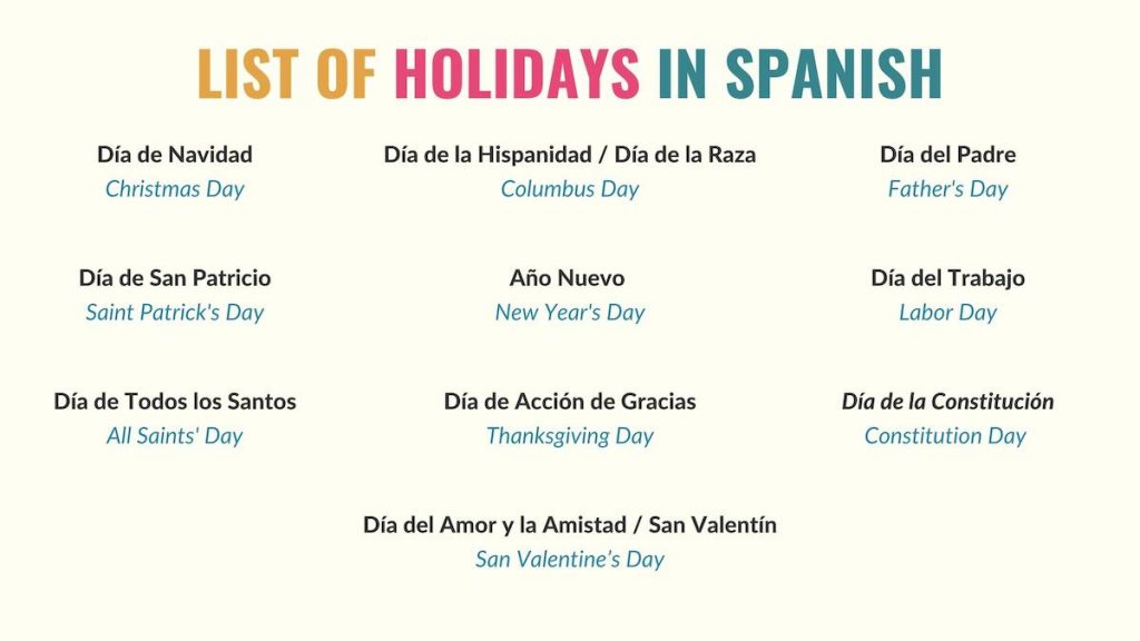 List of Holidays in Spanish Holiday Wishes & Spanish Vocab
