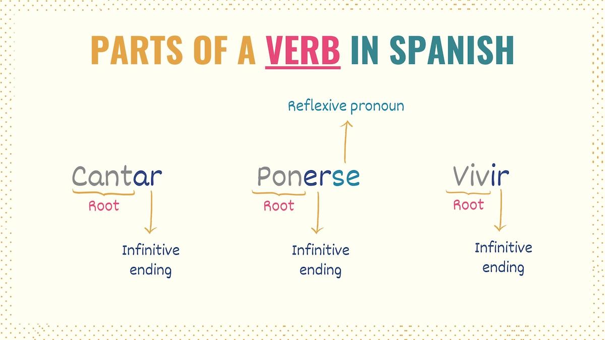Chart explaining the parts of a verb in Spanish
