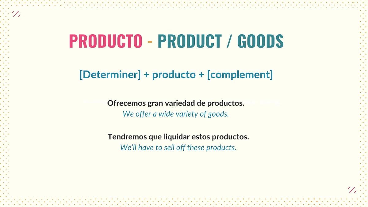 graphic showing how to use the word producto in spanish