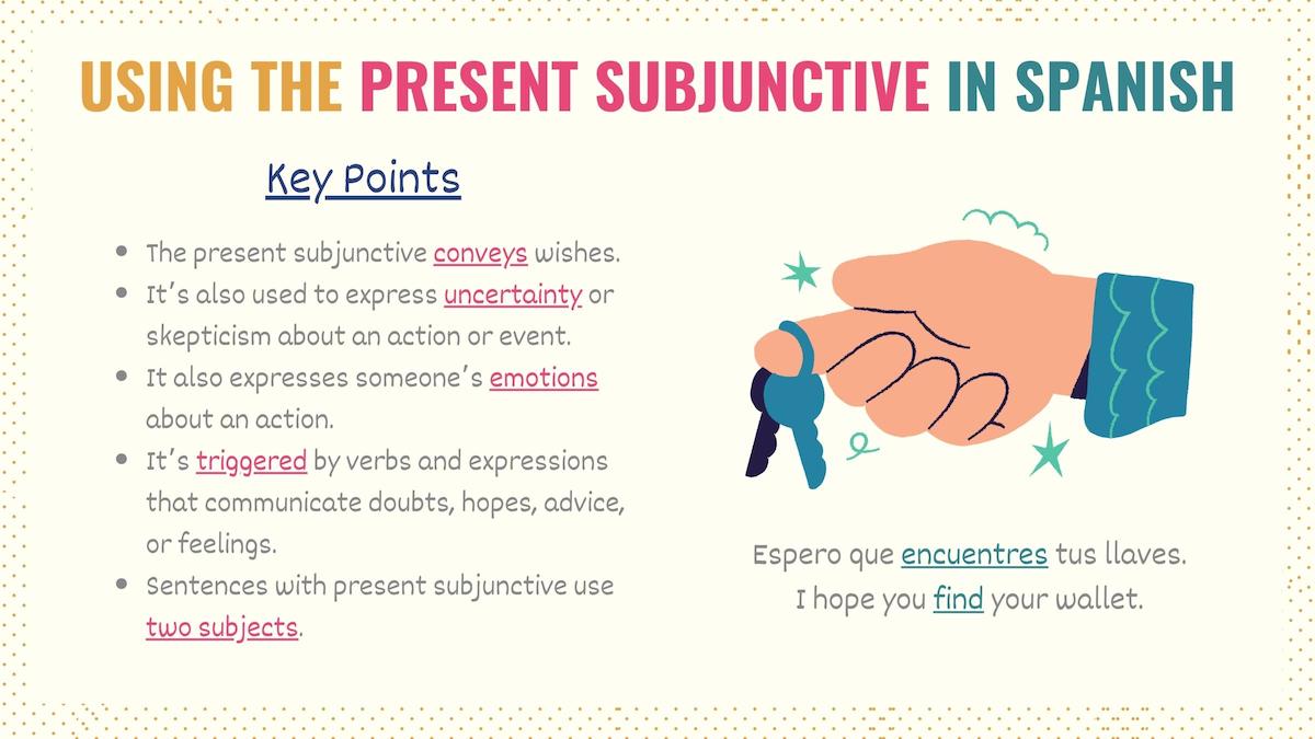 Graphic showing how to use the present subjunctive in spanish