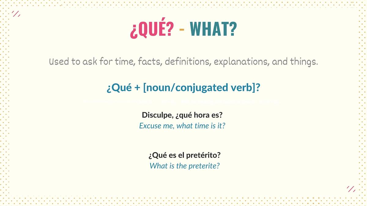 graphic explaining how to use qué in spanish