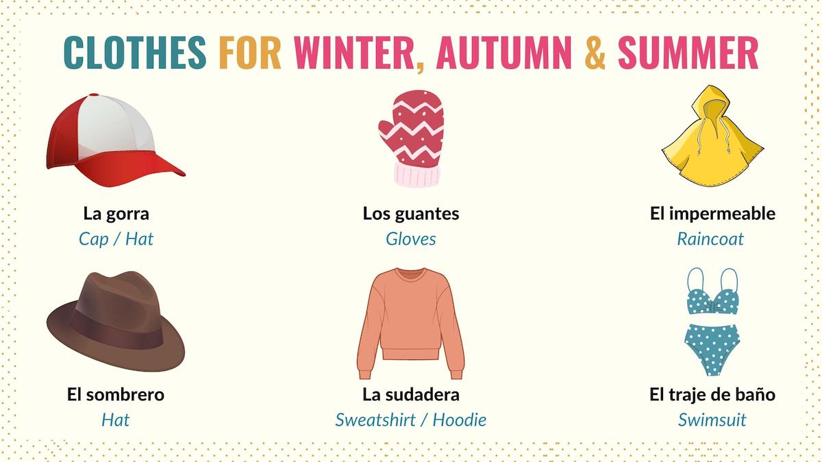 graphic listing seasonal clothes in spanish