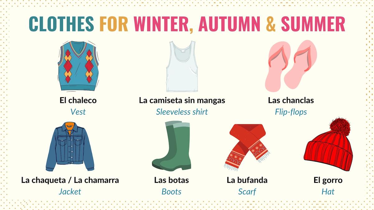 graphic showing Spanish clothes for seasons