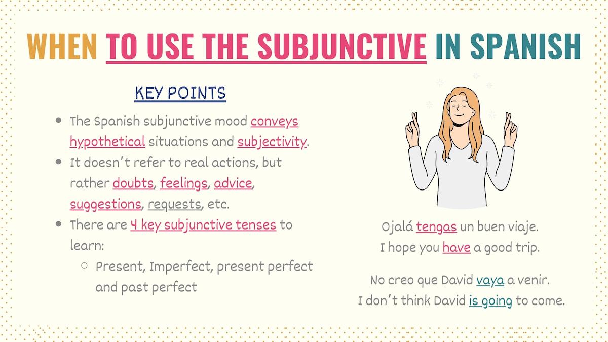 Graphic explaining how to use the subjunctive mood in Spanish