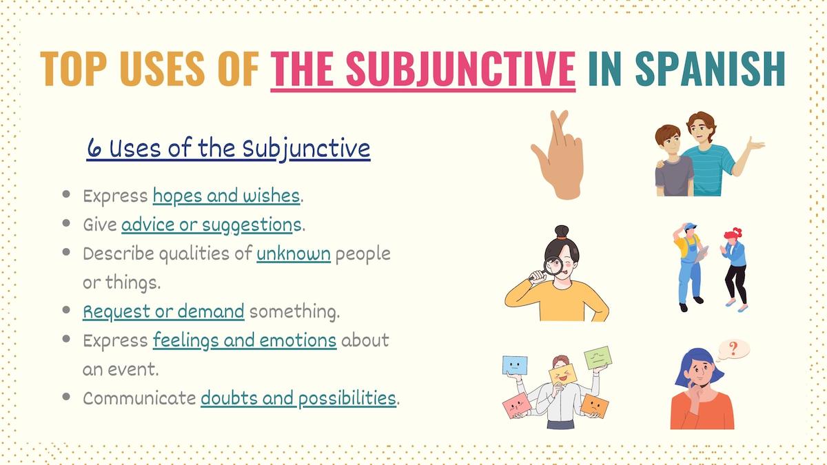 Graphic explaining the uses of the subjunctive mood in spanish